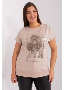 Beżowy t-shirt damski z motywem roślinnym plus size - RELEVANCE ze sklepu 5.10.15 w kategorii Bluzki damskie - zdjęcie 169688363