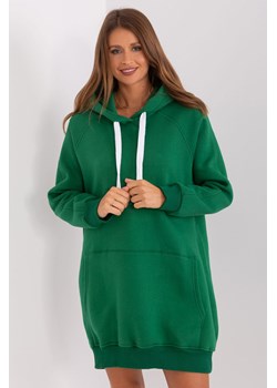 Długa bluza kangurka z kapturem i ociepleniem ciemny zielony ze sklepu 5.10.15 w kategorii Bluzy damskie - zdjęcie 169688792