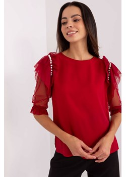 Bordowa bluzka wizytowa z rękawami z siateczki ze sklepu 5.10.15 w kategorii Bluzki damskie - zdjęcie 169689071