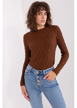 Brązowy sweter klasyczny z długim rękawem ze sklepu 5.10.15 w kategorii Swetry damskie - zdjęcie 169689190