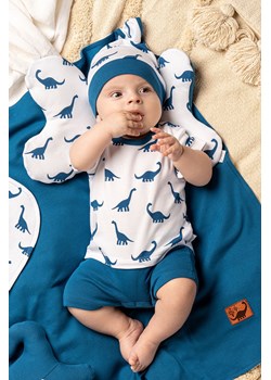 Biały letni rampers niemowlęcy z bawełny- niebieskie dinozaury ze sklepu 5.10.15 w kategorii Rampersy - zdjęcie 169689460