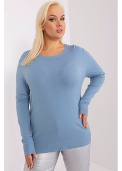 Gładki sweter plus size z długim rękawem niebieski ze sklepu 5.10.15 w kategorii Swetry damskie - zdjęcie 169689642
