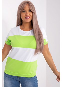 Ecru-jasnozielona bluzka damska plus size w paski ze sklepu 5.10.15 w kategorii Bluzki damskie - zdjęcie 169689753