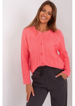 Koralowy sweter rozpinany w warkocze ze sklepu 5.10.15 w kategorii Swetry damskie - zdjęcie 169689870