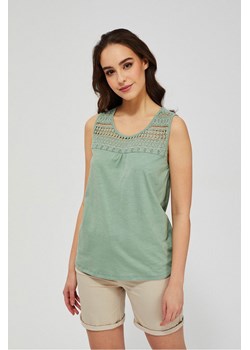 Bawełniany t-shirt damski z ażurowym wzorem - zielony ze sklepu 5.10.15 w kategorii Bluzki damskie - zdjęcie 169689951