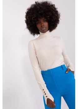 Jasnobeżowy damski sweter z golfem z wiskozą ze sklepu 5.10.15 w kategorii Swetry damskie - zdjęcie 169689973