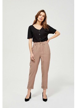 Spodnie damskie z marszczona talią - brązowe 7/8 ze sklepu 5.10.15 w kategorii Spodnie damskie - zdjęcie 169689981