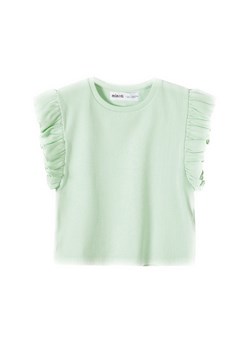 Dziewczęca bluzka z krótkim rękawem i falbanką- zielona ze sklepu 5.10.15 w kategorii Bluzki dziewczęce - zdjęcie 169690121