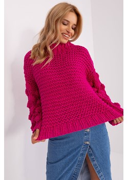Fuksjowy sweter oversize z bufiastym rękawem ze sklepu 5.10.15 w kategorii Swetry damskie - zdjęcie 169690853
