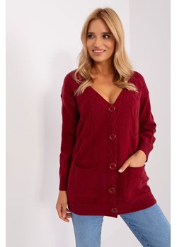 Bordowy damski sweter rozpinany z kieszeniami ze sklepu 5.10.15 w kategorii Swetry damskie - zdjęcie 169690912