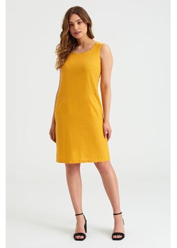 Lniana Żółta gładka sukienka damska na ramiączka ze sklepu 5.10.15 w kategorii Sukienki - zdjęcie 169690924