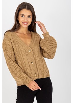 Och Bella Camelowy sweter rozpinany w warkocze ze sklepu 5.10.15 w kategorii Swetry damskie - zdjęcie 169691232