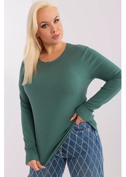 Gładki sweter plus size z długim rękawem ciemny zielony ze sklepu 5.10.15 w kategorii Swetry damskie - zdjęcie 169691362