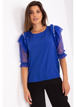 Kobaltowa damska bluzka wizytowa z aplikacją ze sklepu 5.10.15 w kategorii Bluzki damskie - zdjęcie 169692130