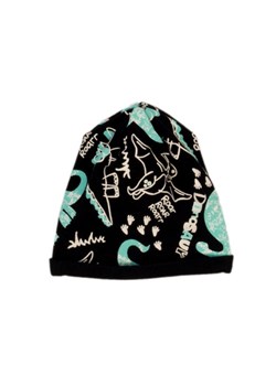 Czarna czapka z dresówki z motywem dinozaurów w turkusowej kolorystyce ze sklepu 5.10.15 w kategorii Czapki dziecięce - zdjęcie 169692170