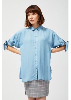 Koszula damska z marszczonymi rękawami niebieska - lyocell ze sklepu 5.10.15 w kategorii Koszule damskie - zdjęcie 169692340