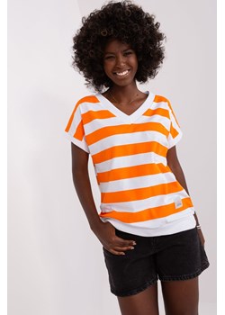 Biało-pomarańczowa damska bluzka basic z bawełny ze sklepu 5.10.15 w kategorii Bluzki damskie - zdjęcie 169692482
