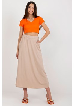 Beżowa rozkloszowana spódnica basic RUE PARIS ze sklepu 5.10.15 w kategorii Spódnice - zdjęcie 169692592