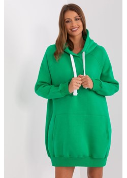 Długa bluza kangurka z kapturem i ociepleniem zielony ze sklepu 5.10.15 w kategorii Bluzy damskie - zdjęcie 169692803