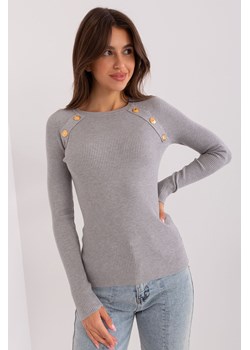 Szary sweter klasyczny z ozdobnymi guzikami ze sklepu 5.10.15 w kategorii Swetry damskie - zdjęcie 169692834
