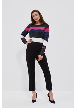 Czarny sweter damski w kolorowe paski z metaliczną nitką ze sklepu 5.10.15 w kategorii Swetry damskie - zdjęcie 169693002