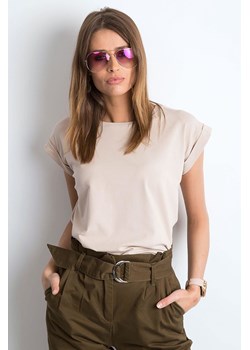 Gładki t-shirt damski - beżowy ze sklepu 5.10.15 w kategorii Bluzki damskie - zdjęcie 169693031