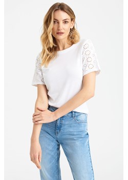 T-shirt damski z odzobnymi rękawami biały ze sklepu 5.10.15 w kategorii Bluzki damskie - zdjęcie 169693042