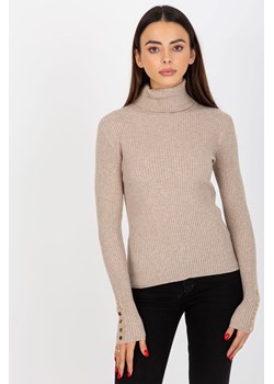 Ciemnobeżowy prążkowany sweter z golfem z wiskozą ze sklepu 5.10.15 w kategorii Swetry damskie - zdjęcie 169693142
