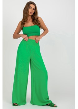 Zielone letnie spodnie z materiału z szeroką nogawką ze sklepu 5.10.15 w kategorii Spodnie damskie - zdjęcie 169693221