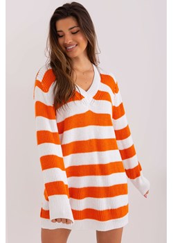 Pomarańczowo-ecru długi sweter damski oversize z wełnaą ze sklepu 5.10.15 w kategorii Swetry damskie - zdjęcie 169693332
