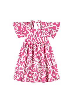 Różowo-biała bawełniana sukienka dziewczęca z ozdobnym wiązaniem na plecach ze sklepu 5.10.15 w kategorii Sukienki dziewczęce - zdjęcie 169693360