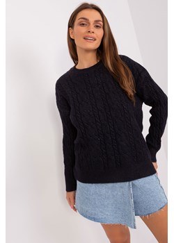 Czarny sweter z warkoczami i długim rękawem ze sklepu 5.10.15 w kategorii Swetry damskie - zdjęcie 169693952