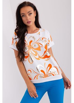 Biało-pomarańczowa damska bluzka z nadrukiem ze sklepu 5.10.15 w kategorii Bluzki damskie - zdjęcie 169694034