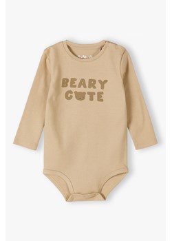 Beżowe bawełniane body niemowlęce - długi rękaw - Beary Cute ze sklepu 5.10.15 w kategorii Body niemowlęce - zdjęcie 169694054