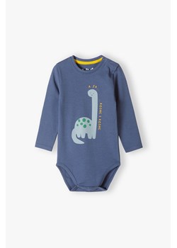 Niebieskie bawełniane body niemowlęce z długim rękawem - Dino ze sklepu 5.10.15 w kategorii Body niemowlęce - zdjęcie 169694334