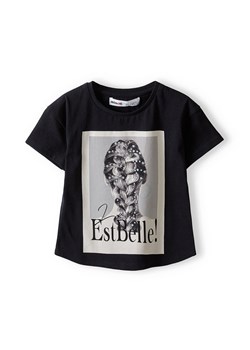 Bawełniana koszulka dla dziewczynki z nadrukiem- czarna ze sklepu 5.10.15 w kategorii Bluzki dziewczęce - zdjęcie 169694340