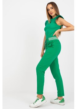 Zielone dresowe spodnie basic z bawełny RUE PARIS ze sklepu 5.10.15 w kategorii Spodnie damskie - zdjęcie 169694594