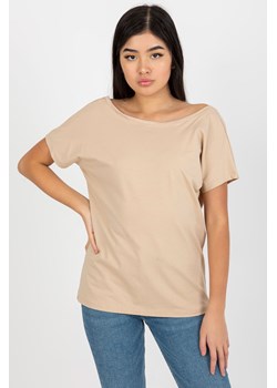 Beżowy luźny t-shirt basic z bawełny Fire ze sklepu 5.10.15 w kategorii Bluzki damskie - zdjęcie 169694711