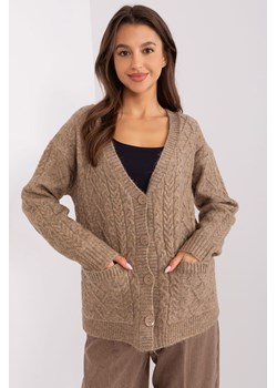 Sweter rozpinany w warkocze z kieszeniami ciemny bezowy ze sklepu 5.10.15 w kategorii Swetry damskie - zdjęcie 169694961