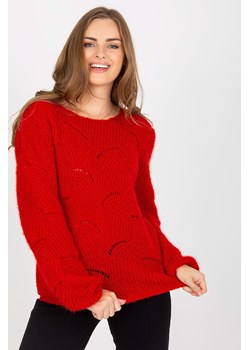 Och Bella Ciemnoczerwony fluffy sweter klasyczny z wełną ze sklepu 5.10.15 w kategorii Swetry damskie - zdjęcie 169695083