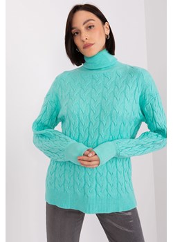 Sweter z golfem z dodatkiem wiskozy mietowy ze sklepu 5.10.15 w kategorii Swetry damskie - zdjęcie 169695823