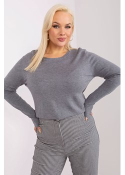 Gładki sweter plus size z długim rękawem ciemny szary ze sklepu 5.10.15 w kategorii Swetry damskie - zdjęcie 169696083
