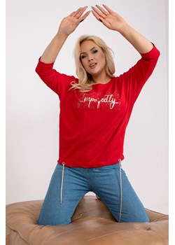 Czerwona bawełniana bluzka plus size ze ściągaczem ze sklepu 5.10.15 w kategorii Bluzki damskie - zdjęcie 169696352