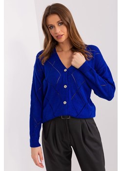 Ażurowy sweter z dekoltem V kobaltowy ze sklepu 5.10.15 w kategorii Swetry damskie - zdjęcie 169696561