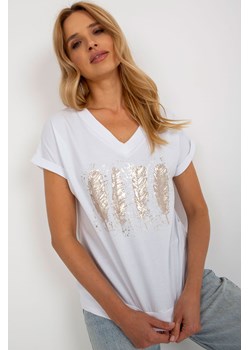 Biała bluzka z błyszczącym nadrukiem RUE PARIS ze sklepu 5.10.15 w kategorii Bluzki damskie - zdjęcie 169696710