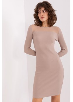 Ciemnobeżowa damska sukienka basic prążkowana ze sklepu 5.10.15 w kategorii Sukienki - zdjęcie 169696793