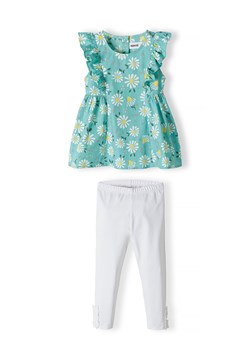 Komplet niemowlęcy - zielona bluzka w kwiaty + białe legginsy ze sklepu 5.10.15 w kategorii Komplety niemowlęce - zdjęcie 169697000