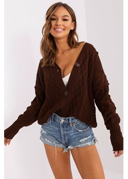 Ciemnobrązowy sweter damski rozpinany w warkocze ze sklepu 5.10.15 w kategorii Swetry damskie - zdjęcie 169697010
