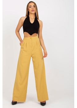 Ciemnożółte szerokie spodnie z materiału z wysokim stanem ze sklepu 5.10.15 w kategorii Spodnie damskie - zdjęcie 169697504