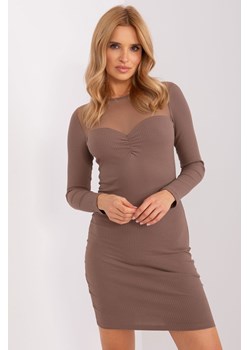 Prążkowana sukienka z siateczką brązowy ze sklepu 5.10.15 w kategorii Sukienki - zdjęcie 169697564
